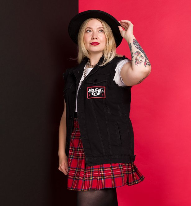 Stranger Things Hellfire Club Vintage Black Sleeveless Denim Jacket Stranger Things Hellfire Club Vintage Black Sleeveless Denim Jacket