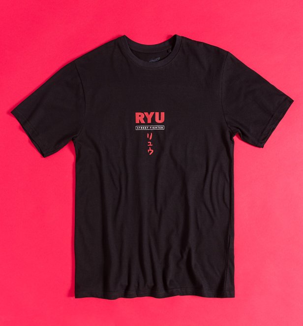 Street Fighter Ryu Back Print Black T-Shirt
