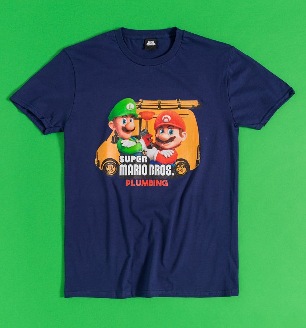 Super Mario Brothers Movie Plumbing Navy T-Shirt Super Mario Brothers Movie Plumbing Navy T-Shirt