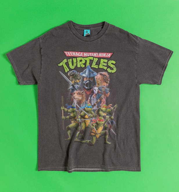 Teenage Mutant Ninja Turtles Retro Movie Vintage Wash Charcoal T-Shirt
