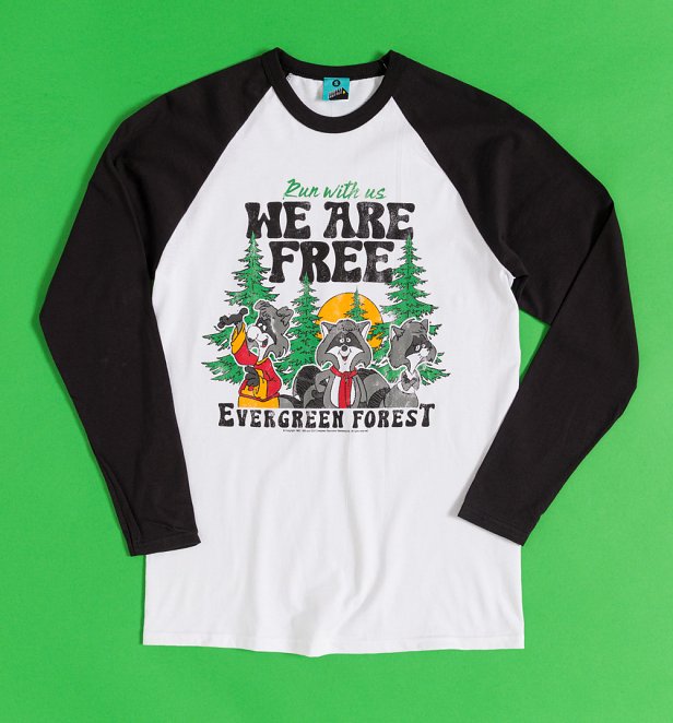 The Raccoons We Are Free White Raglan Long Sleeve T-Shirt