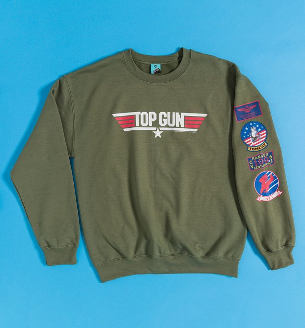 Top Gun Badges Khaki Sweater with Sleeve Print Top Gun Badges Khaki Sweater with Sleeve Print