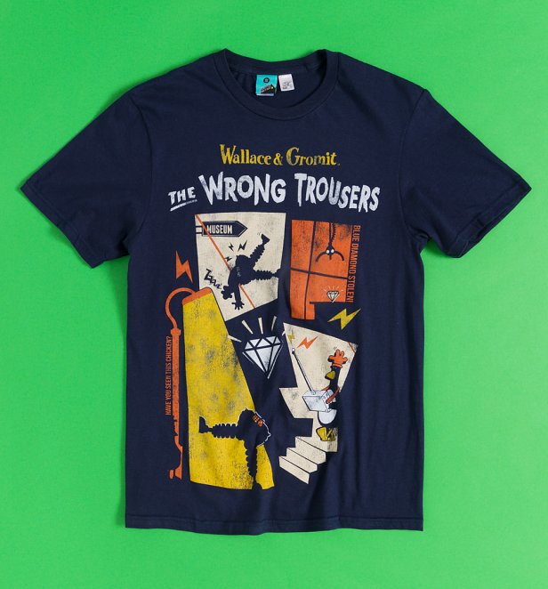 Wallace & Gromit The Wrong Trousers Diamond Heist Navy T-Shirt Wallace & Gromit The Wrong Trousers Diamond Heist Navy T-Shirt
