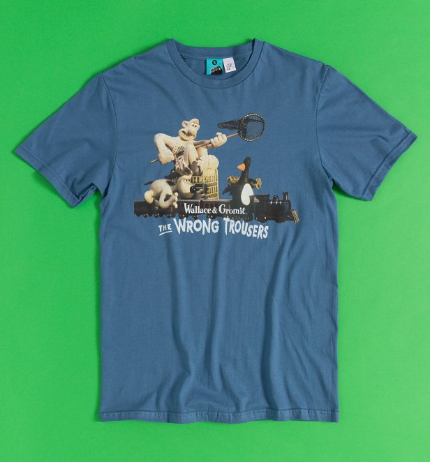 Wallace And Gromit The Wrong Trousers Train Scene Indigo Blue T-Shirt