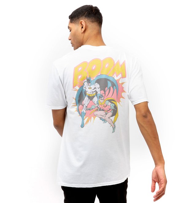 DC Comics Batman and Robin Boom White T-Shirt with Back Print