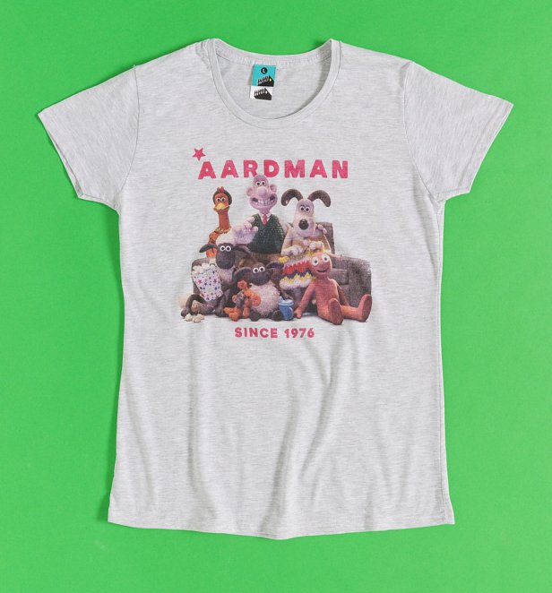 Women's Aardman Since 1976 Fitted Grey Marl T-Shirt
