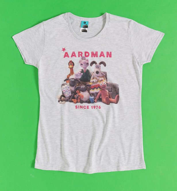 Women's Aardman Since 1976 Fitted Grey Marl T-Shirt Women's Aardman Since 1976 Fitted Grey Marl T-Shirt