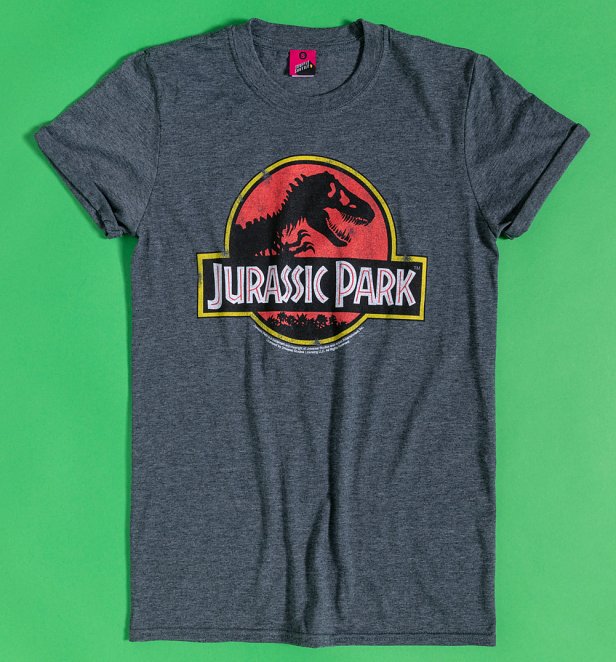 Women's Charcoal Marl Jurassic Park Logo Boyfriend T-Shirt Women's Charcoal Marl Jurassic Park Logo Boyfriend T-Shirt