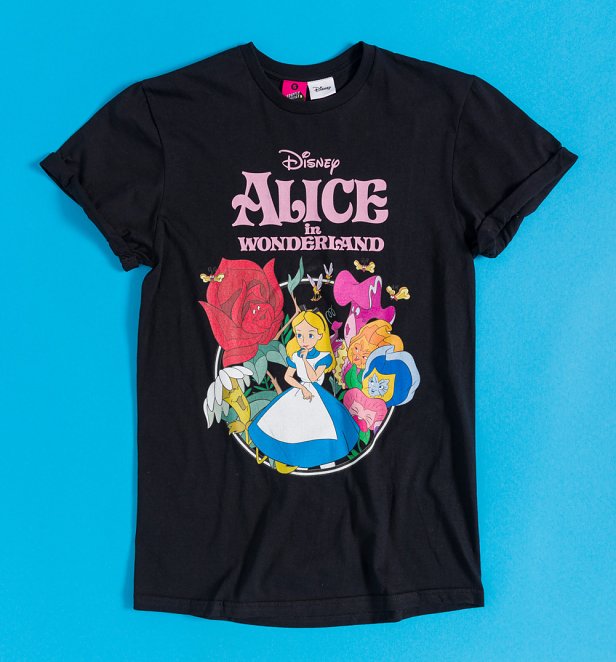 Women's Disney 100 Alice In Wonderland Black Boyfriend T-Shirt
