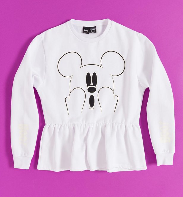 Women s Disney Mickey Glow In The Dark Ghost Peplum Crewneck Sweater from Cakeworthy