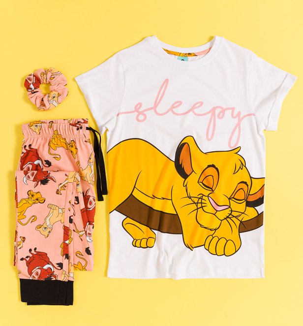 Women's Disney The Lion King Sleeping Simba Pyjama and Scrunchie Set