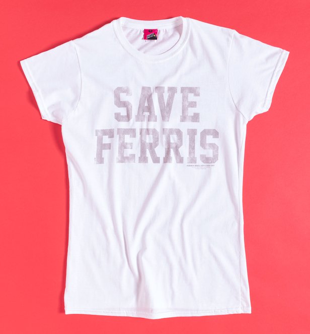Ferris Bueller Retro Save Ferris White Fitted T-Shirt