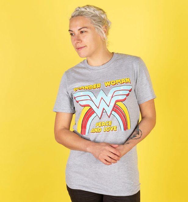 Women's DC Comics Wonder Woman Peace and Love Grey Marl T-Shirt Women's DC Comics Wonder Woman Peace and Love Grey Marl T-Shirt