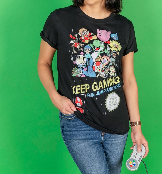 Women's Keep Gaming T-Shirt With Rolled Sleeves Women's Keep Gaming T-Shirt With Rolled Sleeves