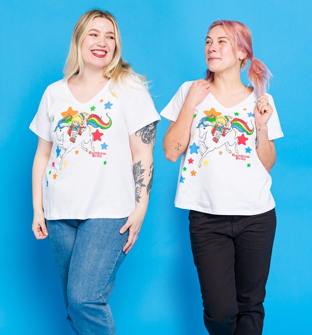 Women's Rainbow Brite White V-Neck T-Shirt