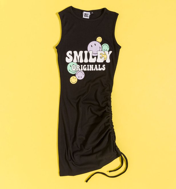 Women's Smiley Ruched Side Black Bodycon Mini Dress Women's Smiley Ruched Side Black Bodycon Mini Dress
