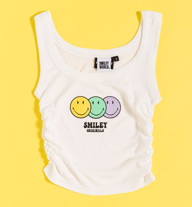 Women's Smiley White Ribbed Fitted Cropped Vest Women's Smiley White Ribbed Fitted Cropped Vest