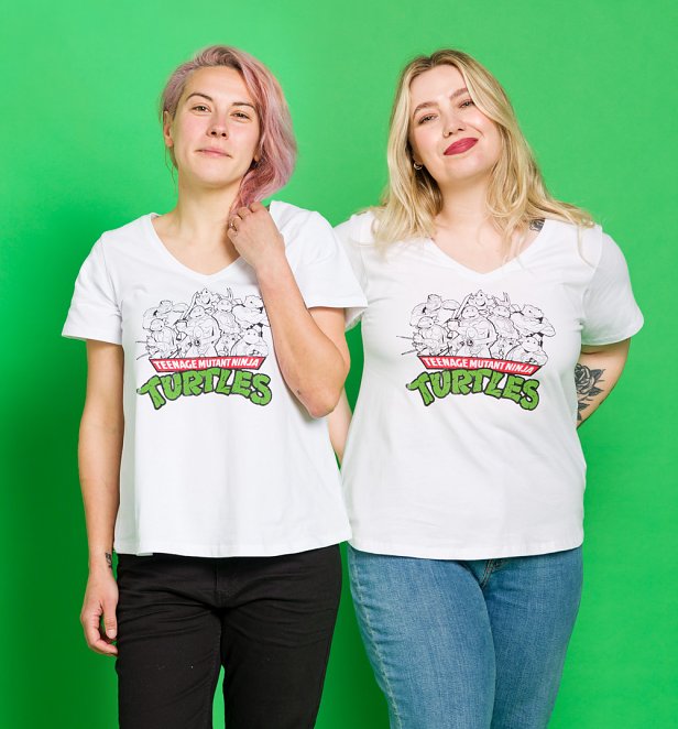 Women's Teenage Mutant Ninja Turtles White V-Neck T-Shirt